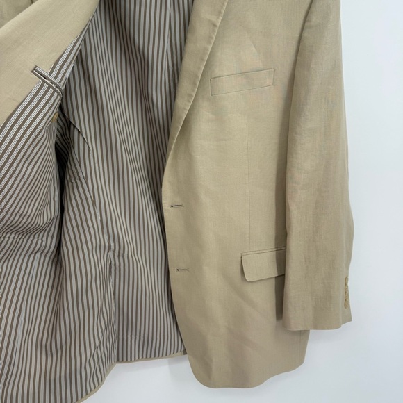 Calvin Klein Blazer Mens Size 44L Tan Beige 2 Button Sport Jacket 100% Linen - Picture 7 of 12